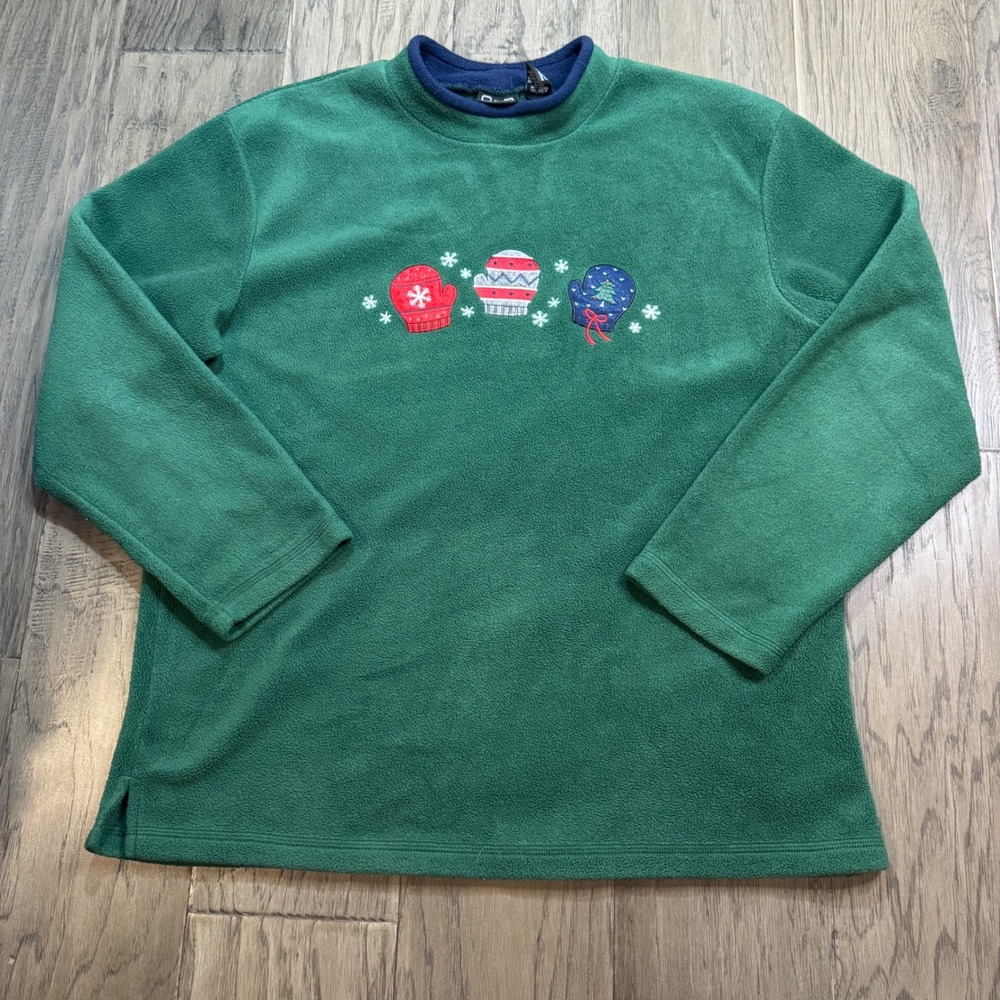 Vntg C&B‎ Sport Croft & Barrow Fleece Sweatshirt L Christmas Mittens Embroidered